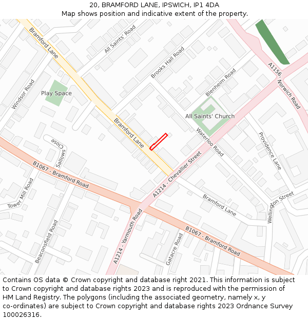 20, BRAMFORD LANE, IPSWICH, IP1 4DA: Location map and indicative extent of plot