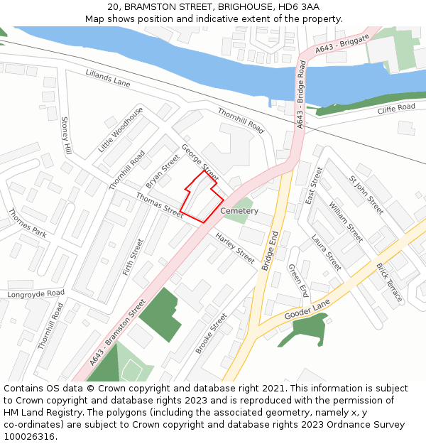 20, BRAMSTON STREET, BRIGHOUSE, HD6 3AA: Location map and indicative extent of plot