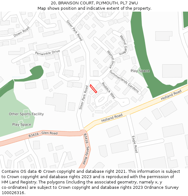 20, BRANSON COURT, PLYMOUTH, PL7 2WU: Location map and indicative extent of plot