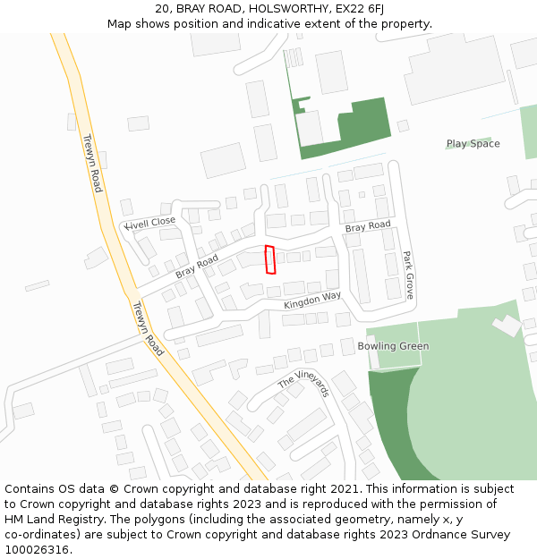 20, BRAY ROAD, HOLSWORTHY, EX22 6FJ: Location map and indicative extent of plot