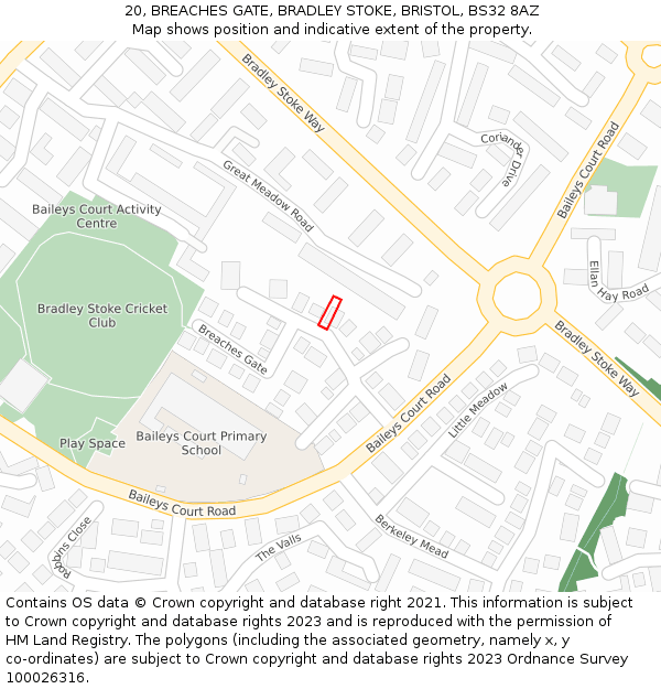 20, BREACHES GATE, BRADLEY STOKE, BRISTOL, BS32 8AZ: Location map and indicative extent of plot