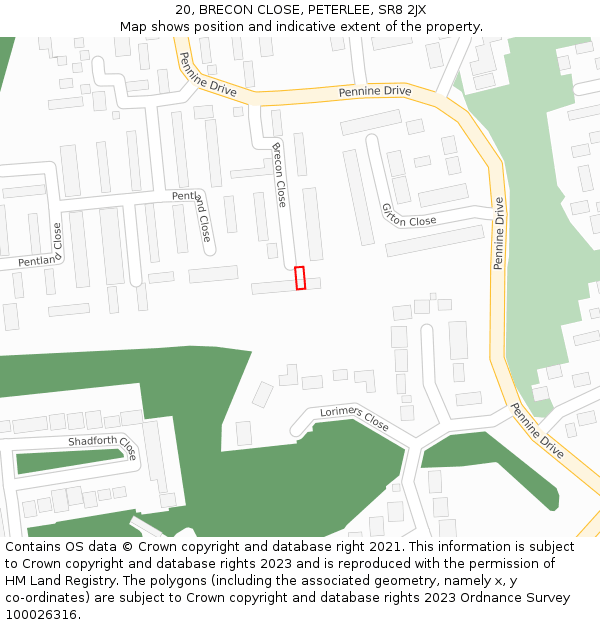 20, BRECON CLOSE, PETERLEE, SR8 2JX: Location map and indicative extent of plot