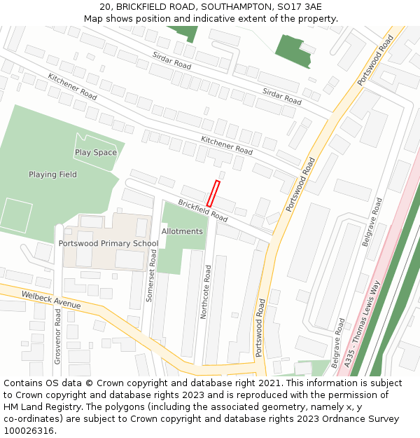 20, BRICKFIELD ROAD, SOUTHAMPTON, SO17 3AE: Location map and indicative extent of plot