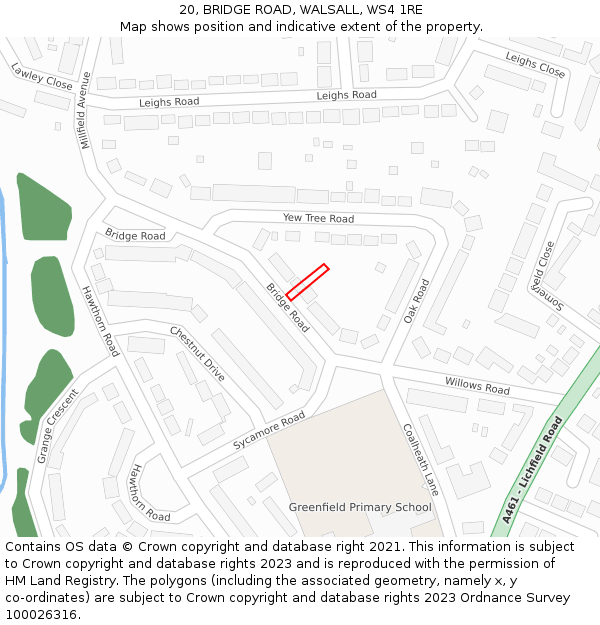 20, BRIDGE ROAD, WALSALL, WS4 1RE: Location map and indicative extent of plot