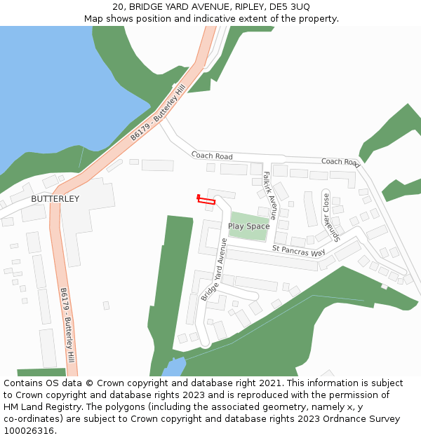 20, BRIDGE YARD AVENUE, RIPLEY, DE5 3UQ: Location map and indicative extent of plot