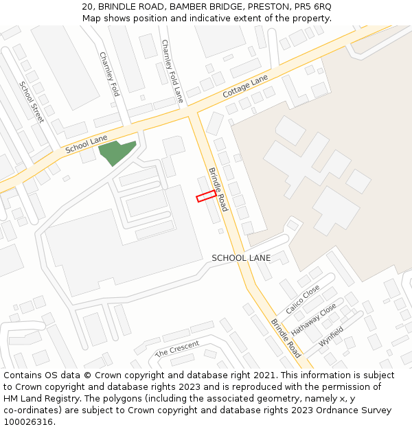 20, BRINDLE ROAD, BAMBER BRIDGE, PRESTON, PR5 6RQ: Location map and indicative extent of plot