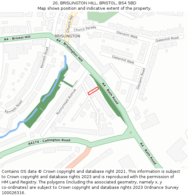 20, BRISLINGTON HILL, BRISTOL, BS4 5BD: Location map and indicative extent of plot