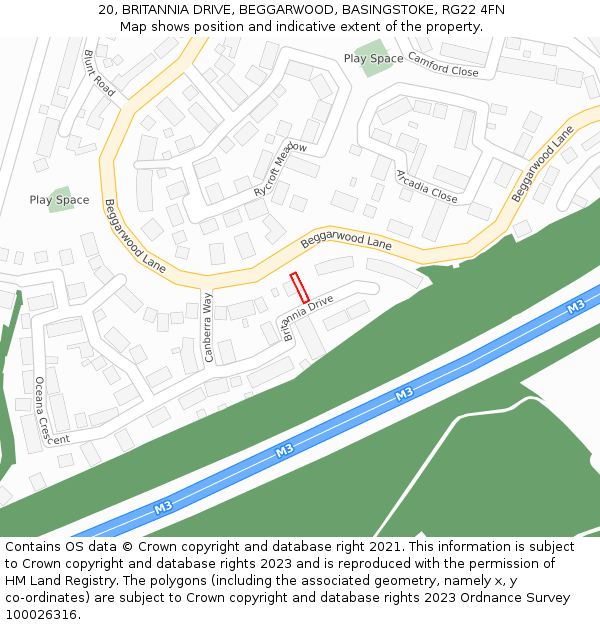 20, BRITANNIA DRIVE, BEGGARWOOD, BASINGSTOKE, RG22 4FN: Location map and indicative extent of plot