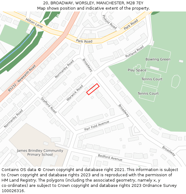 20, BROADWAY, WORSLEY, MANCHESTER, M28 7EY: Location map and indicative extent of plot