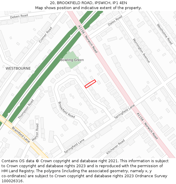 20, BROOKFIELD ROAD, IPSWICH, IP1 4EN: Location map and indicative extent of plot