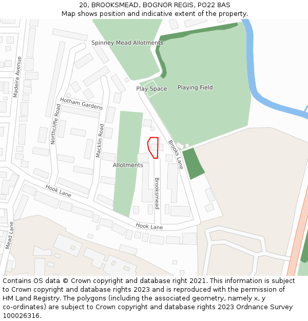 20, BROOKSMEAD, BOGNOR REGIS, PO22 8AS: Location map and indicative extent of plot