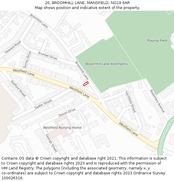 20, BROOMHILL LANE, MANSFIELD, NG19 6AR: Location map and indicative extent of plot
