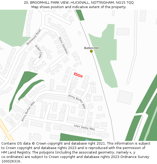 20, BROOMHILL PARK VIEW, HUCKNALL, NOTTINGHAM, NG15 7QQ: Location map and indicative extent of plot