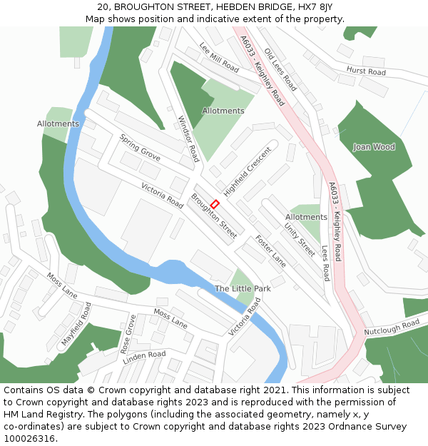 20, BROUGHTON STREET, HEBDEN BRIDGE, HX7 8JY: Location map and indicative extent of plot