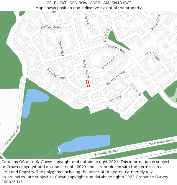 20, BUCKTHORN ROW, CORSHAM, SN13 9WE: Location map and indicative extent of plot