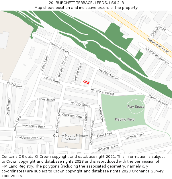 20, BURCHETT TERRACE, LEEDS, LS6 2LR: Location map and indicative extent of plot