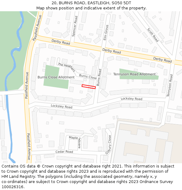 20, BURNS ROAD, EASTLEIGH, SO50 5DT: Location map and indicative extent of plot
