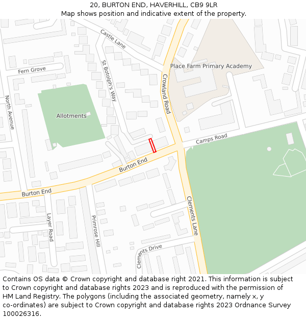 20, BURTON END, HAVERHILL, CB9 9LR: Location map and indicative extent of plot