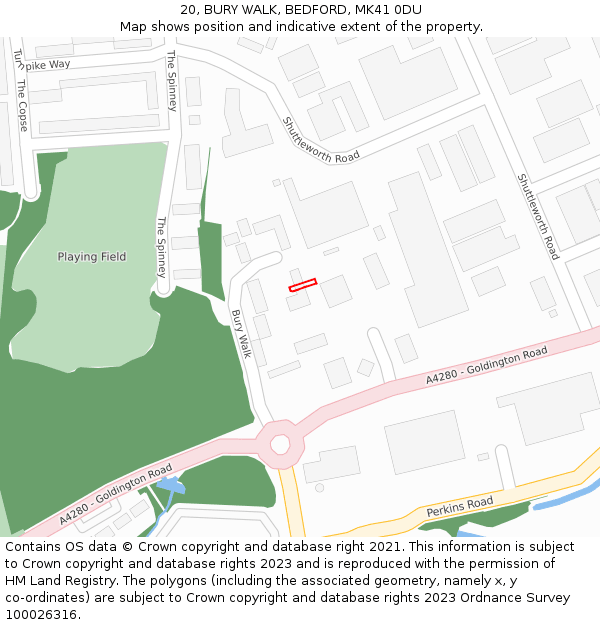 20, BURY WALK, BEDFORD, MK41 0DU: Location map and indicative extent of plot