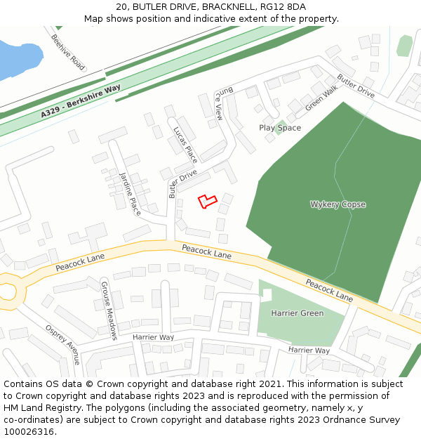 20, BUTLER DRIVE, BRACKNELL, RG12 8DA: Location map and indicative extent of plot