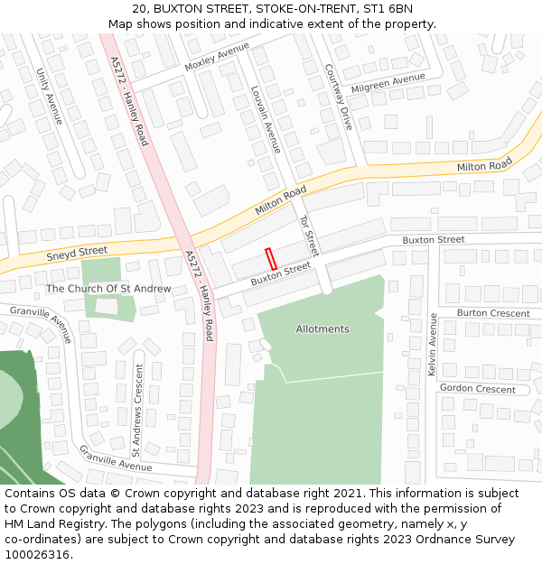 20, BUXTON STREET, STOKE-ON-TRENT, ST1 6BN: Location map and indicative extent of plot