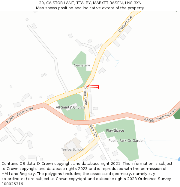 20, CAISTOR LANE, TEALBY, MARKET RASEN, LN8 3XN: Location map and indicative extent of plot