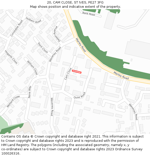 20, CAM CLOSE, ST IVES, PE27 3FG: Location map and indicative extent of plot