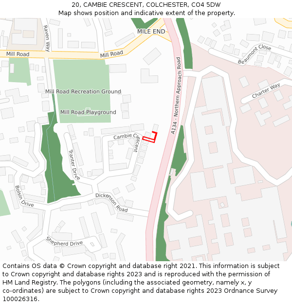 20, CAMBIE CRESCENT, COLCHESTER, CO4 5DW: Location map and indicative extent of plot