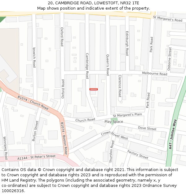 20, CAMBRIDGE ROAD, LOWESTOFT, NR32 1TE: Location map and indicative extent of plot
