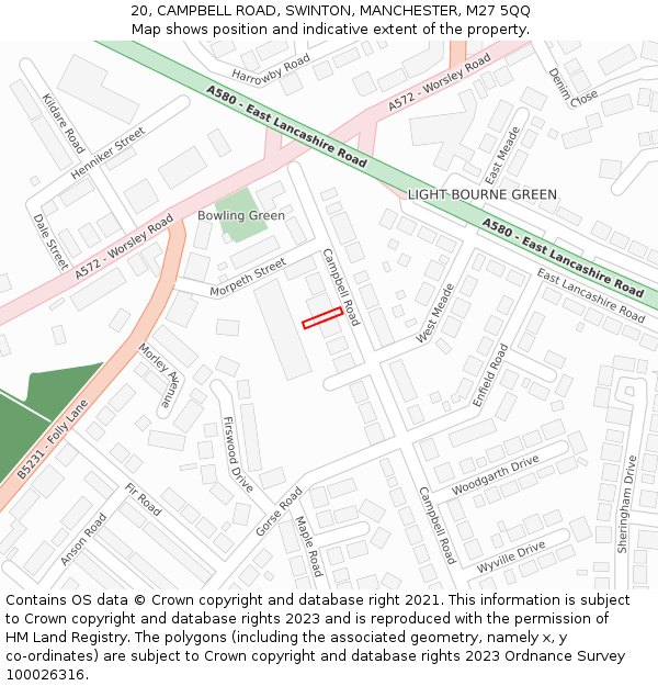 20, CAMPBELL ROAD, SWINTON, MANCHESTER, M27 5QQ: Location map and indicative extent of plot