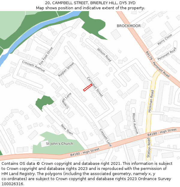 20, CAMPBELL STREET, BRIERLEY HILL, DY5 3YD: Location map and indicative extent of plot