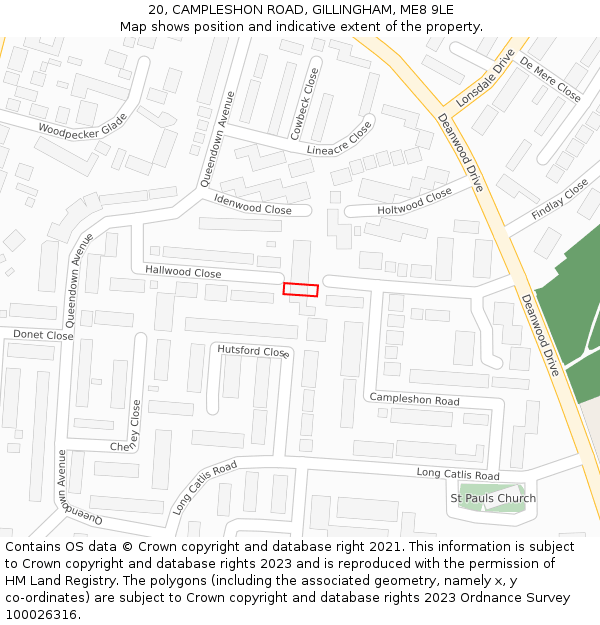 20, CAMPLESHON ROAD, GILLINGHAM, ME8 9LE: Location map and indicative extent of plot
