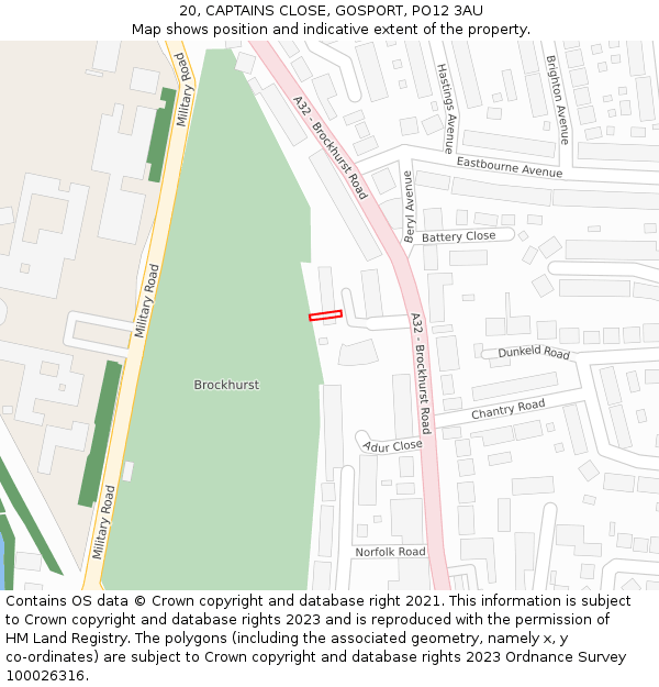 20, CAPTAINS CLOSE, GOSPORT, PO12 3AU: Location map and indicative extent of plot