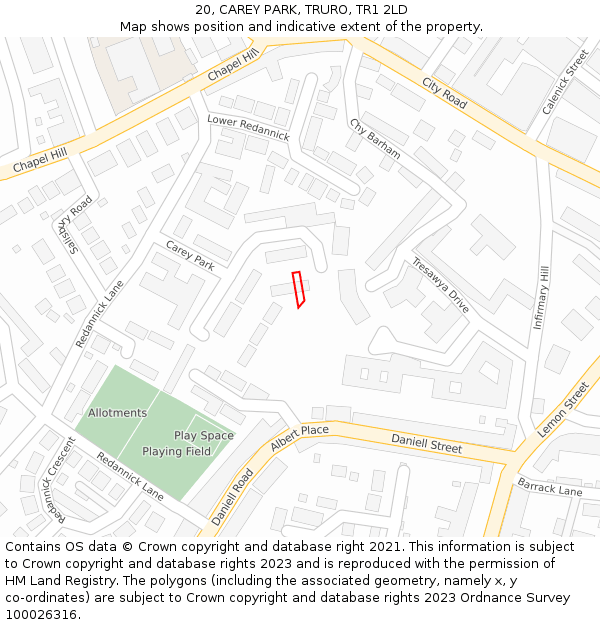 20, CAREY PARK, TRURO, TR1 2LD: Location map and indicative extent of plot