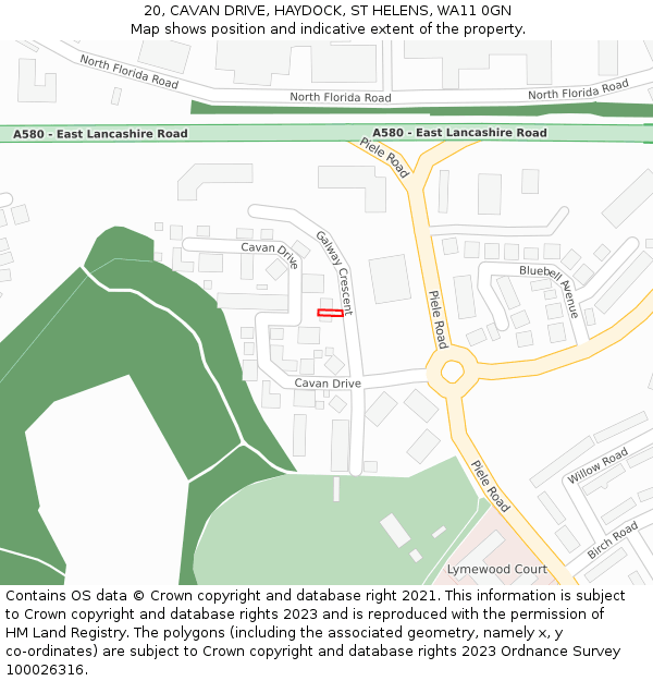 20, CAVAN DRIVE, HAYDOCK, ST HELENS, WA11 0GN: Location map and indicative extent of plot