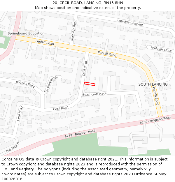 20, CECIL ROAD, LANCING, BN15 8HN: Location map and indicative extent of plot