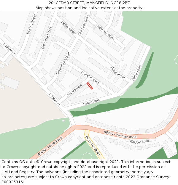 20, CEDAR STREET, MANSFIELD, NG18 2RZ: Location map and indicative extent of plot