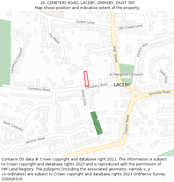 20, CEMETERY ROAD, LACEBY, GRIMSBY, DN37 7EP: Location map and indicative extent of plot