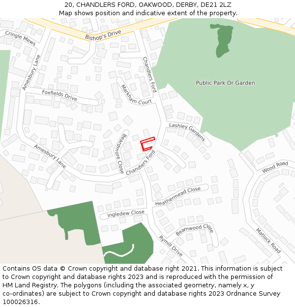 20, CHANDLERS FORD, OAKWOOD, DERBY, DE21 2LZ: Location map and indicative extent of plot