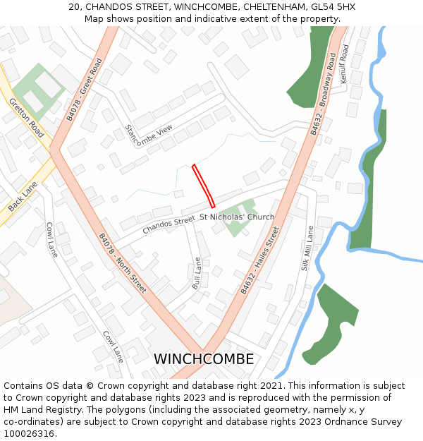 20, CHANDOS STREET, WINCHCOMBE, CHELTENHAM, GL54 5HX: Location map and indicative extent of plot