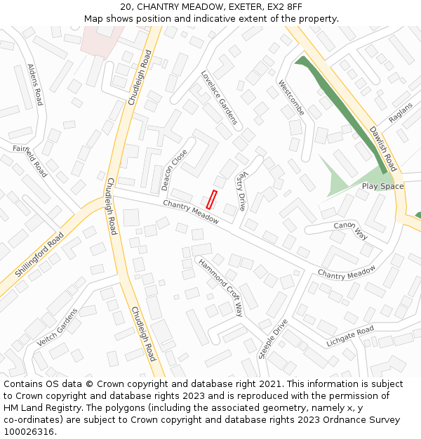 20, CHANTRY MEADOW, EXETER, EX2 8FF: Location map and indicative extent of plot