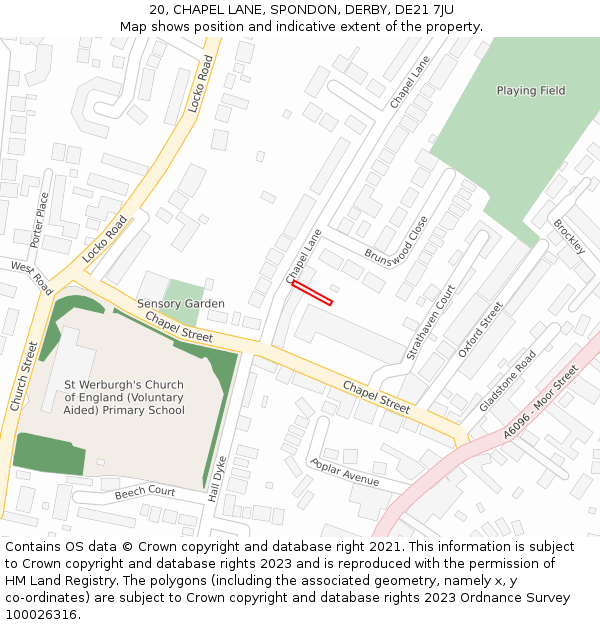 20, CHAPEL LANE, SPONDON, DERBY, DE21 7JU: Location map and indicative extent of plot