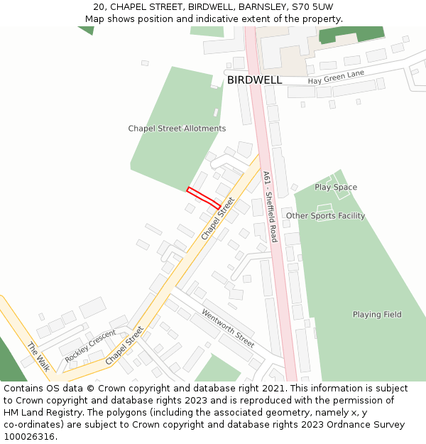 20, CHAPEL STREET, BIRDWELL, BARNSLEY, S70 5UW: Location map and indicative extent of plot