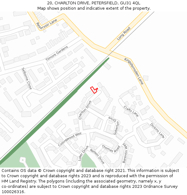 20, CHARLTON DRIVE, PETERSFIELD, GU31 4QL: Location map and indicative extent of plot