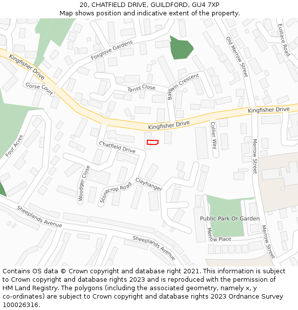 20, CHATFIELD DRIVE, GUILDFORD, GU4 7XP: Location map and indicative extent of plot