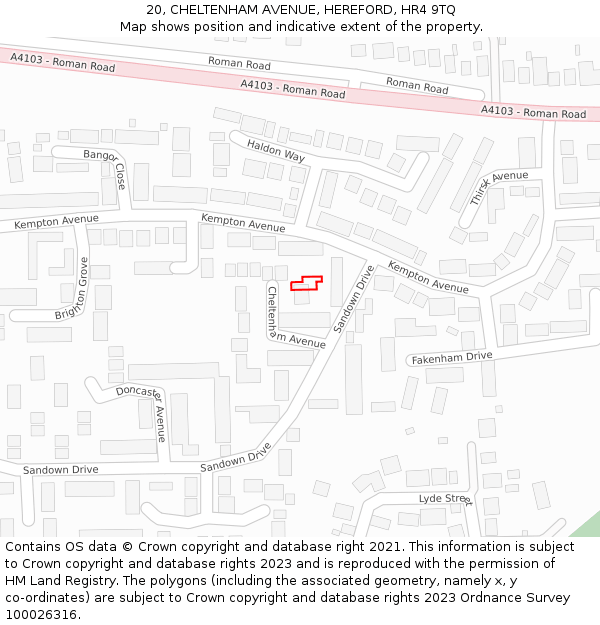 20, CHELTENHAM AVENUE, HEREFORD, HR4 9TQ: Location map and indicative extent of plot