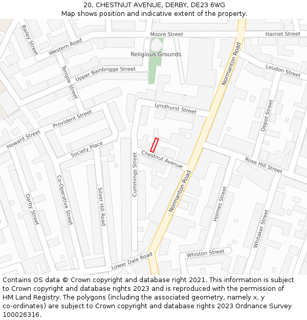 20, CHESTNUT AVENUE, DERBY, DE23 6WG: Location map and indicative extent of plot