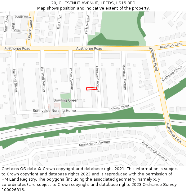 20, CHESTNUT AVENUE, LEEDS, LS15 8ED: Location map and indicative extent of plot