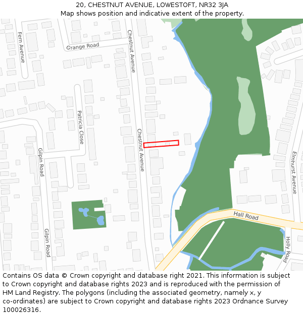 20, CHESTNUT AVENUE, LOWESTOFT, NR32 3JA: Location map and indicative extent of plot