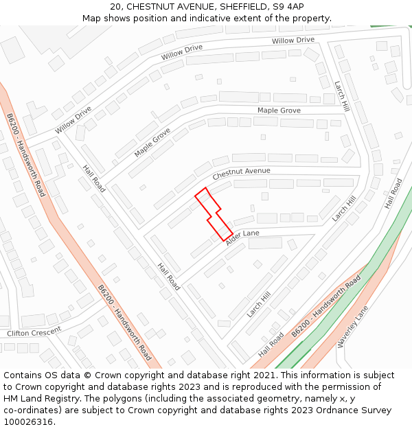 20, CHESTNUT AVENUE, SHEFFIELD, S9 4AP: Location map and indicative extent of plot